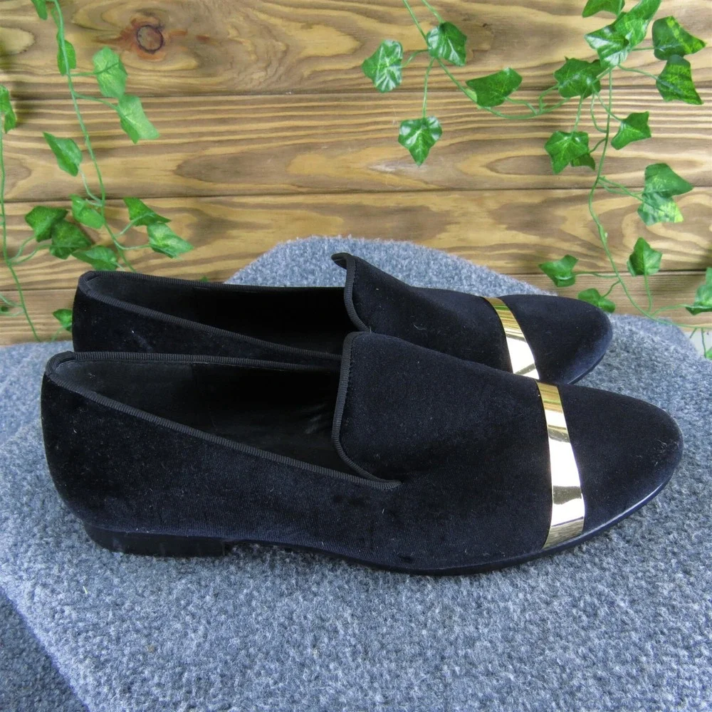 Harpelunde Men Black Velvet Loafer Slip On Dress Shoes With Gold Plate‎ Size 11
